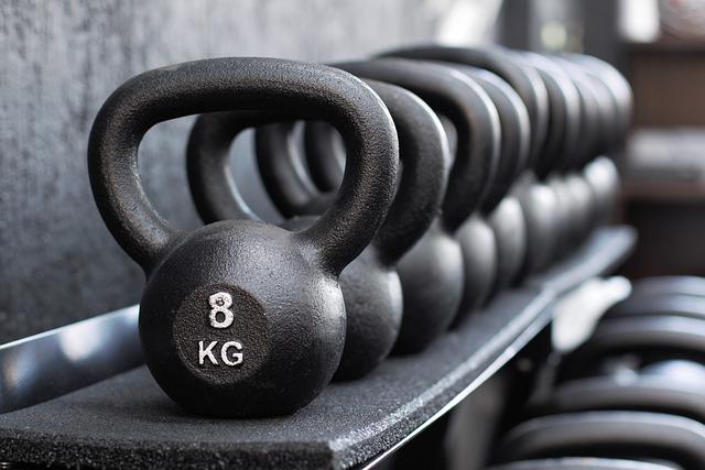 Kettlebells on a rack